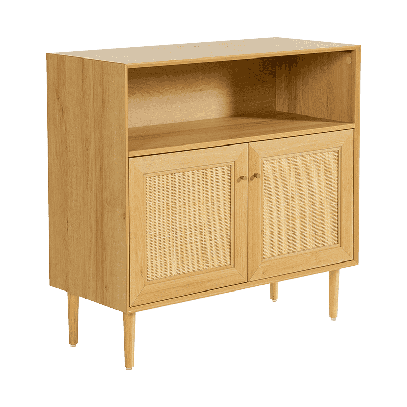 Rustikálna dvojdverová úložná skriňa vo farbe dreva s ratanovými dvierkami (Y-C43)