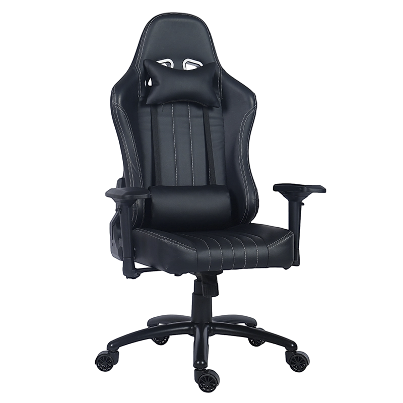 Čierna PU pretekárska herná stolička s vysokým operadlom a 4D lakťovou opierkou (Y-2546)