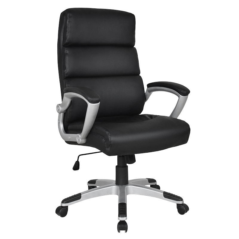 Čierna kancelárska stolička s vysokým operadlom a čalúnenou lakťovou opierkou (Y-2725)